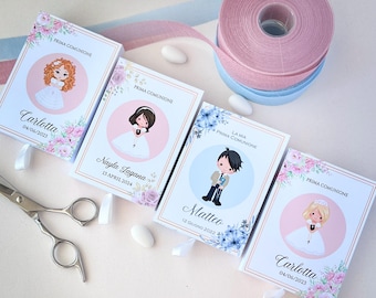 Caixa para Primeira Comunhão – 4 Ilustrações Personalizadas para Menina/Menino | Ideal para 10 a 15 Confetes ou Brindes | Lembrancinha com Imagem Infantil