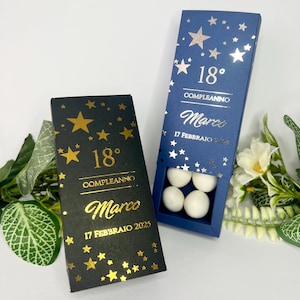 Scatola,Scatolina Porta confetti per Compleanno,18 Anni, blu, blu notte, stelle, argento, maggiori info in descrizione