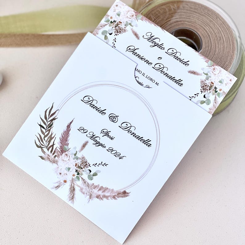 Elegant Wedding Invitation – 2 Botanical Designs, Customizable Inside/Outside | Hardback Envelope Includes Card | Rustic Chic Style image 3