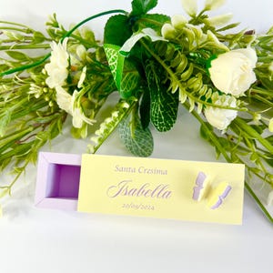 Scatola,Scatolina Porta confetti per Nascita o altre occasioni, farfalla in 3D, slide, lilla e giallo, maggiori info in descrizione