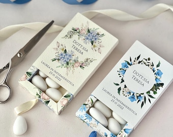 Personalized Graduation Favor Box with Drawer • Blue or Ivory Flowers • Elegant Favor • Made in Italy