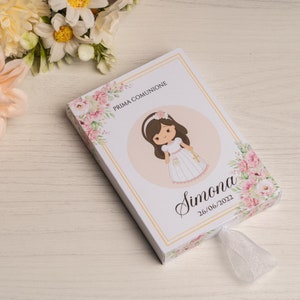 Scatola,Scatolina Porta confetti per Comunione,Femmina, Grafica Bambina e fiori, maggiori info in descrizione
