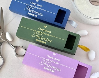 18th Birthday Box – Minimal Chic Drawer Box in 3 Colors (Lilac, Blue, Green) | White/Silver/Gold Writing | Personalized Party Favor