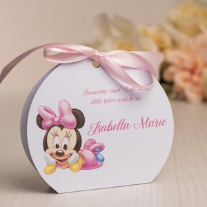 Scatola,Scatolina Porta confetti per nascita, Minnie, Rosa, rotonda, maggiori info in descrizione