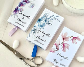 Personalized Wedding Favor Box – 3 Floral Designs to Choose From – Elegant Favor with Ribbon – Event, Engagement, Wedding