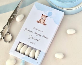 Pudełko na chrzest z misiem – personalizowane wewnątrz i na zewnątrz – idealne na konfetti i gadżety – upominek z okazji chrztu