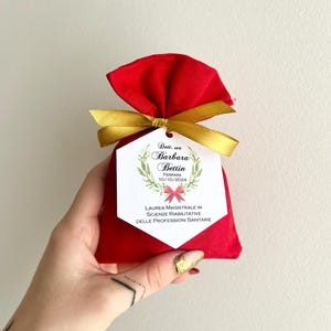 Sacchetto di stoffa Rosso per laurea con tag personalizzato, maggiori info in descrizione
