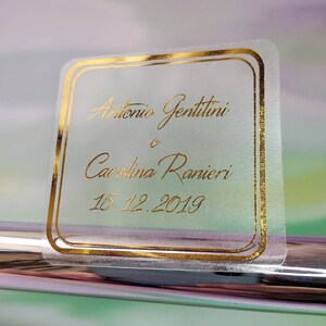 Personalized Transparent Foiled Wedding Sticker with names and dates, Custom Wedding Labels, Thank You for Celebrating With Us