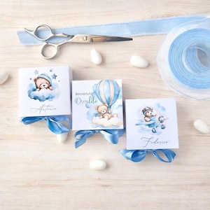 Blå nallebjörnspresentaskar | Personliga babyshower- eller doppresenter | Presentaskar handgjorda i Italien