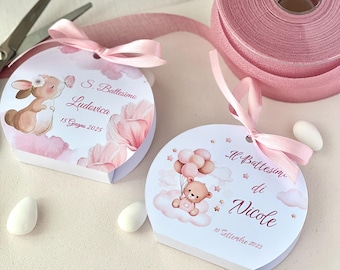 Caixa rosa para batizado – Lembrancinha personalizada com coelhinho ou ursinho de pelúcia, perfeita para 5 confetes – Porta-confete redondo rosa