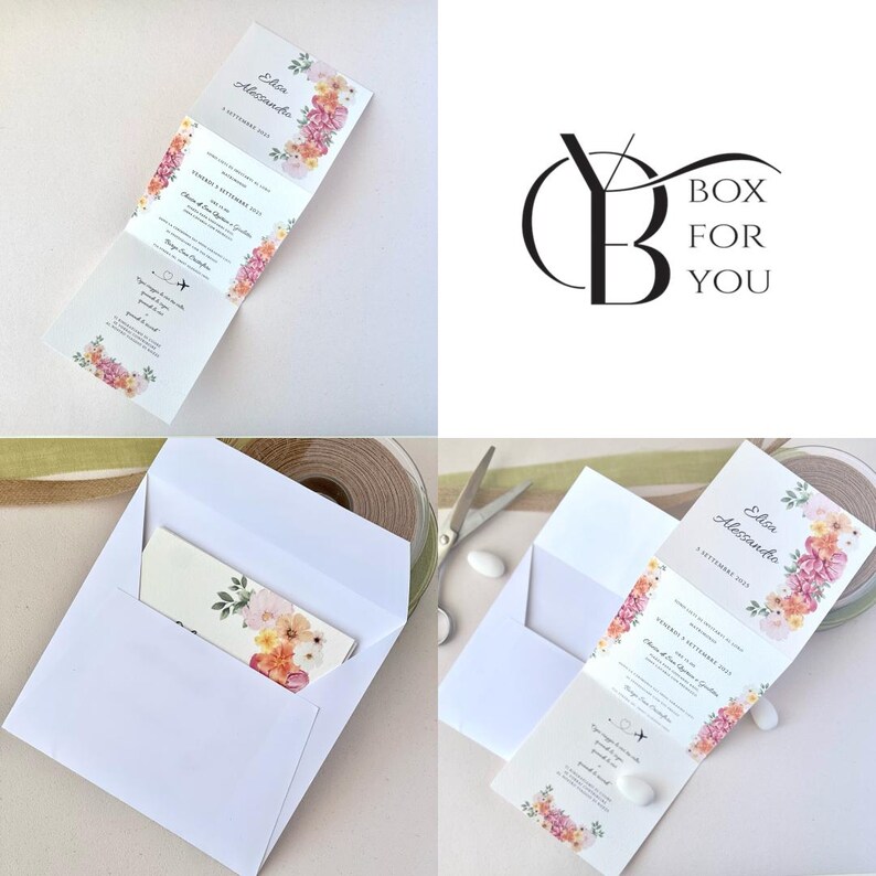 Invitación de boda floral – Papel martillado + Sobre elegante y personalizable | Formato tríptico - Invitación con sobre imagen 5