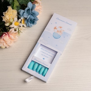 Doos, confettidoos voor geboorte van tweeling, konijntjes, zin, lichtblauw, verdeler, meer info in beschrijving