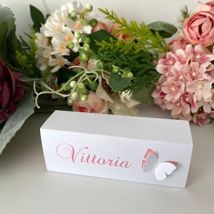 Scatola,Scatolina Porta confetti per Nascita o altre occasioni, farfalla in 3D, slide, Rosa, maggiori info in descrizione