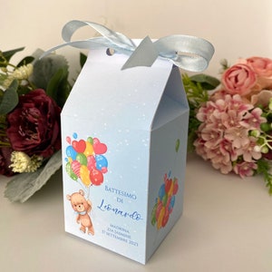 Scatola,Scatolina Porta confetti per Battesimo, Nascita, orsacchiotto, Palloncini, forma Busta di latte, per maggiori info in descrizione
