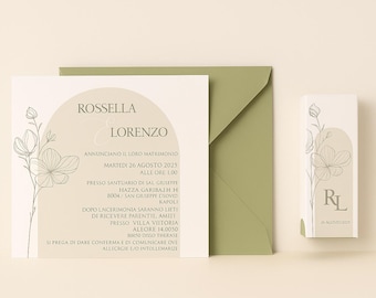 Invitaciones de boda personalizadas | Elegantes invitaciones de boda en verde salvia | Invitaciones de boda hechas a mano en Italia
