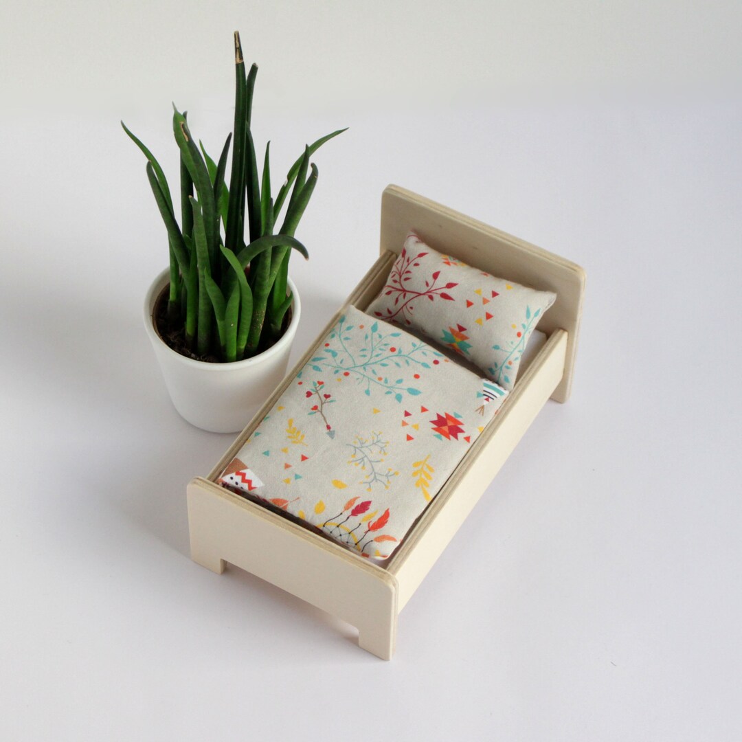 Modern Wooden Bed for Dolls in 112 Scale Modern Dollhouse Etsy
