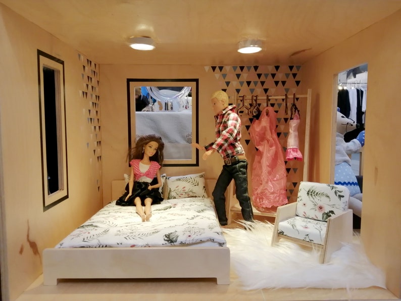 Contemporary Double Bed for Dolls 16 Scale Modern Dollhouse Etsy