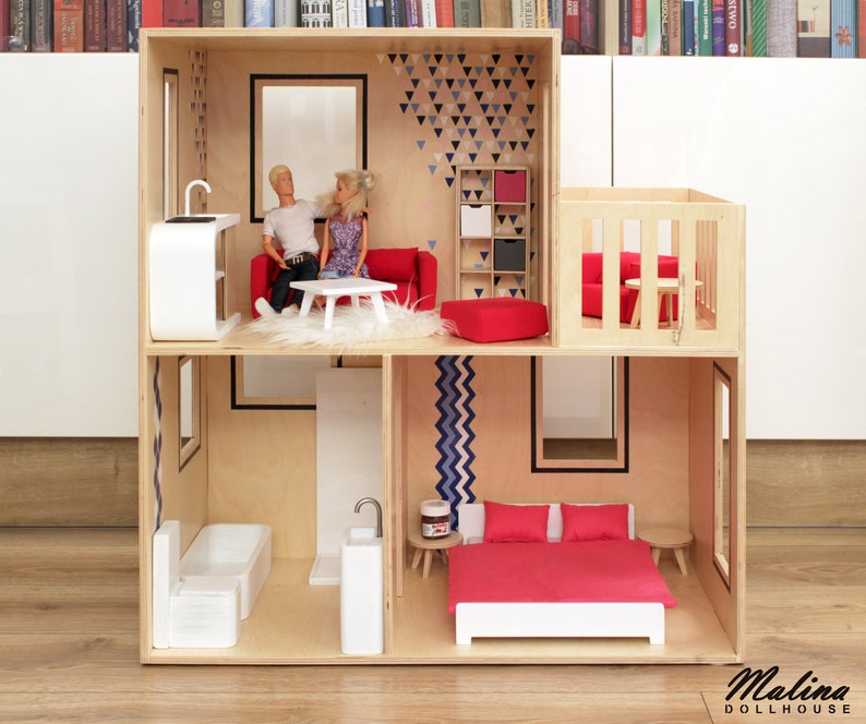 Contemporary Double Bed for Dolls 16 Scale Modern Dollhouse Etsy