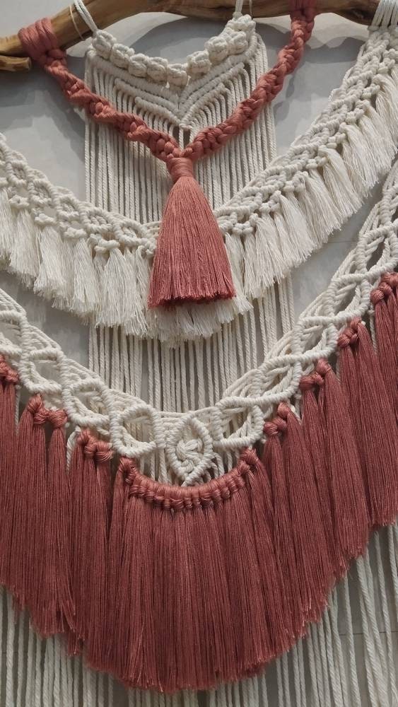 Large Macrame Wall Hanging White and Coral Macrame Wall Art - Etsy