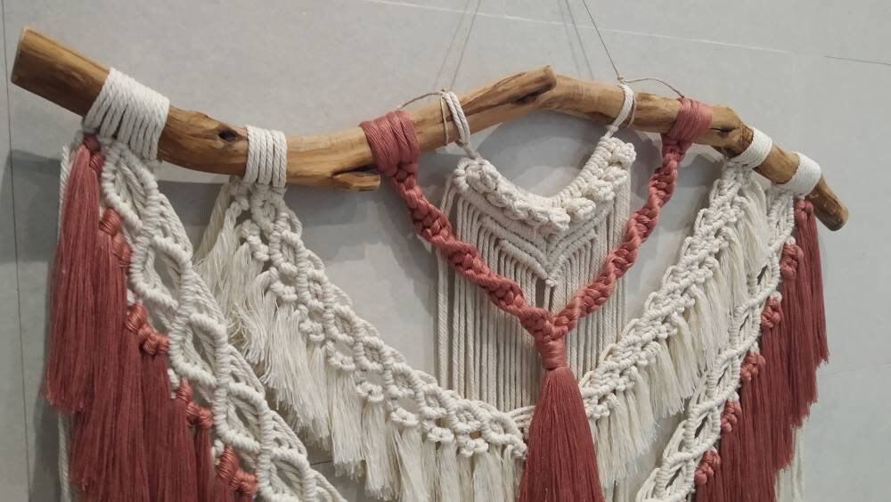 Large Macrame Wall Hanging White and Coral Macrame Wall Art - Etsy