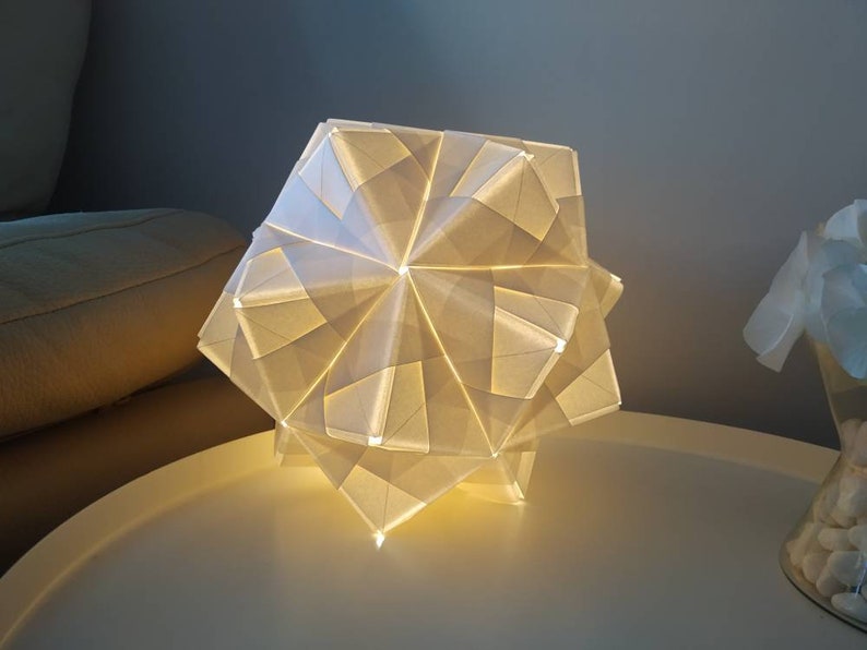 Origami lamp, Japanese lamp, Handmade paper lamp, Paper table lamp,Modular origami lamp, Origami table lamp,Origami lamp shade,Nursery light image 5