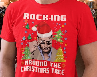 Rock-ing Around The Christmas Tree, Ugly Christmas Crew Neck T-shirt.