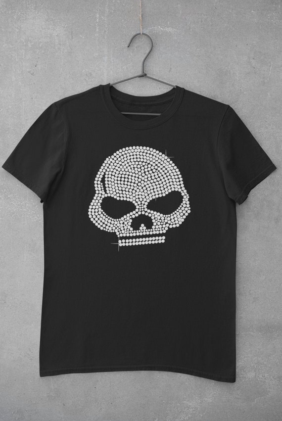 Skull Print. Crew Neck T-shirt, Look Like Stone, but This is
