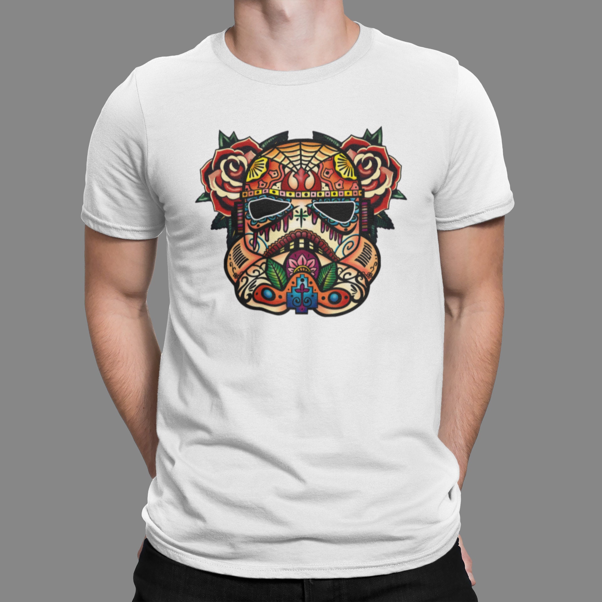 Storm Trooper Star Wars Inspired Day of The DeadDia De Los Muertos Sugarskull Short-Sleeve Small Youth Size T-Shirt