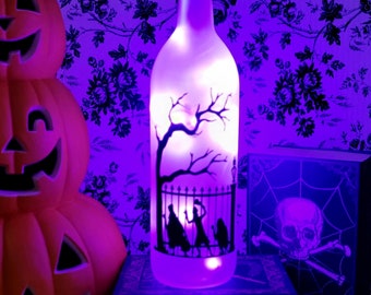 Wine bottle Halloween-Halloween decor-haunted mansion-ghost-hitchhiking-foolish mortals-disney-wine bottle-fairy light-haunted-nightlight