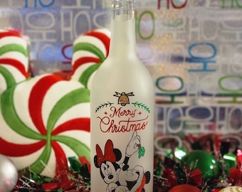 Butelka wina na Boże Narodzenie-Mickey-Minnie-butelka wina-dekoracje świąteczne-Myszka Miki-Myszka Minnie-świeci się-Wesołych Świąt-inspirowane Disneyem