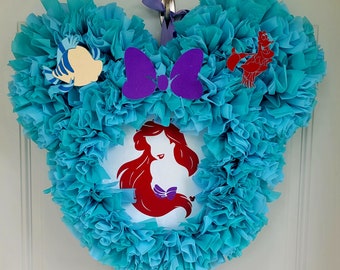 Ariel, sirena, corona, decoración de pared, letrero, Sebastián, Flounder, inspirado en Disney, La Sirenita, Mickey, Minnie Mouse, princesa de cuento de hadas, Úrsula