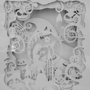 Night light-shadow box-nightmare before-Christmas-Jack skellington-disney-cute-light up-3d paper-cardstock-sally-halloween-layered paper