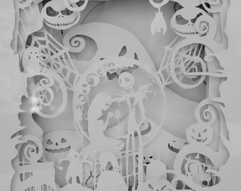 Night light-shadow box-nightmare before-Christmas-Jack skellington-disney-cute-light up-3d paper-cardstock-sally-halloween-layered paper