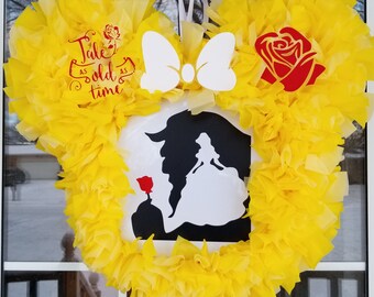Wreath Beauty and the Beast-Belle-Disney decor-princess-wreath-Mickey wreath-unique-Disney-cute- Wreath-Minnie Mouse-Mickey Mouse