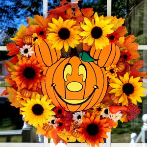 Mickey wreath-mickey fall wreath-mickey-wreath-fall wreath-fall-autumn-disney-mickey mouse-harvest-sunflower-disney decor-mickey fall wreath