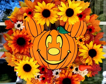 Mickey wreath-mickey fall wreath-mickey-wreath-fall wreath-fall-autumn-disney-mickey mouse-harvest-sunflower-disney decor-mickey fall wreath