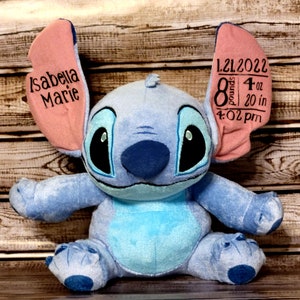 Stitch stuffed animal plush plushy-Personalized Stitch-birth announcement-Stitch stuffed plush gift customizable-keepsake-nursery-baby