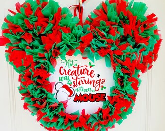 Corona navideña - Mickey - Minnie - decoración navideña - letrero - decoración - ratón - inspirado en Disney - decoración - Navidad - Nochebuena - Santa Claus - la noche antes de Navidad