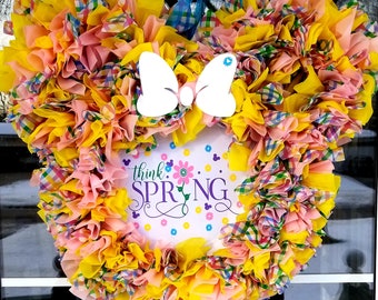 Spring wreath-Easter Wreath-Mickey mouse wreath-Minnie mouse-Disney-wreath-Mickey-Minnie-Easter-spring-Disney decor- wreath-Disney wreath