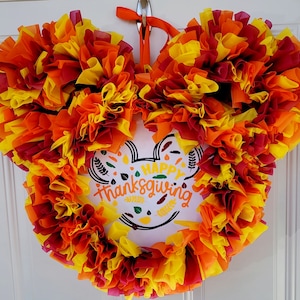 Thanksgiving wreath-Mickey-Thanksgiving-fall-harvest-wreath-door decor-Disney inspired-mouse-holiday-decor-autumn-Mickey ears-sign-minnie