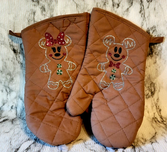 Oven Mitts Mickey Mouse-minnie Mouse-gingerbread-oven  Glove-christmas-kitchen-mickey-minnie-disney-oven-stove-hot Pads-christmas  Gift-gift 