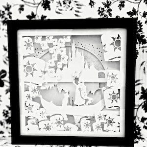 Shadow box Night light-shadow box-tangled-rapunzel-flynn-disney inspired-3D art-3D light-3D nightlight  gift present housewarming birthday