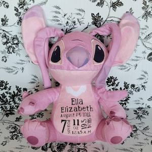 Angel-plushy-Lilo-Stitch-personalized-stuffed animal-keepsake-baby-nursery-customizable-disney-birth-memorabilia-plush-gift-present