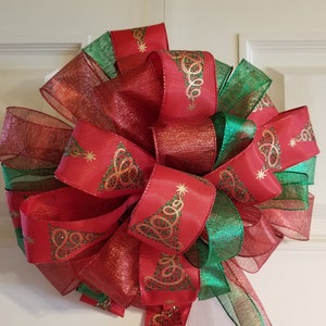 Christmas tree bow-tree topper-red bow-green bow-tree topper bow -Christmas decor-christmas tree topper bow-XL bow for wreath-mailbox-bow