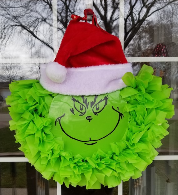 Grinch Adventskranz-Weihnachtskranz-Grinch Wand Dekor-Tür Dekor-der Grinch-Wand Dekor-Weihnachtskranz-Weihnachtsdeko-