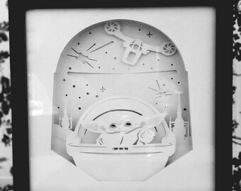 shadow box-disney inspired-mandalorian-the child-baby yoda-3D art-3D light box-3D Night light-star wars-night light-unique-cute-May the 4th