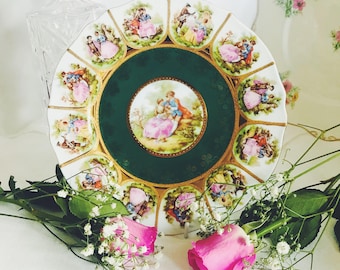 JKW Decor Carlsbad Germany Antique Bone China Love Story Courtship Portrait Plate
