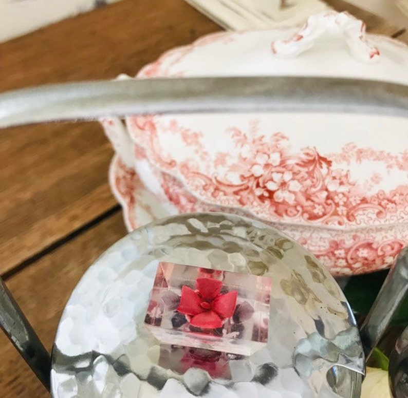Vintage Chrome And Glass Jam JarPickle Jar With A Pretty Lucite Rose Handle.