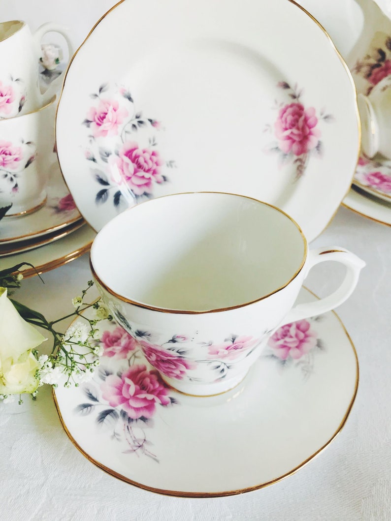 Vintage Duchess Pink Roses Bone China Trio Etsy UK