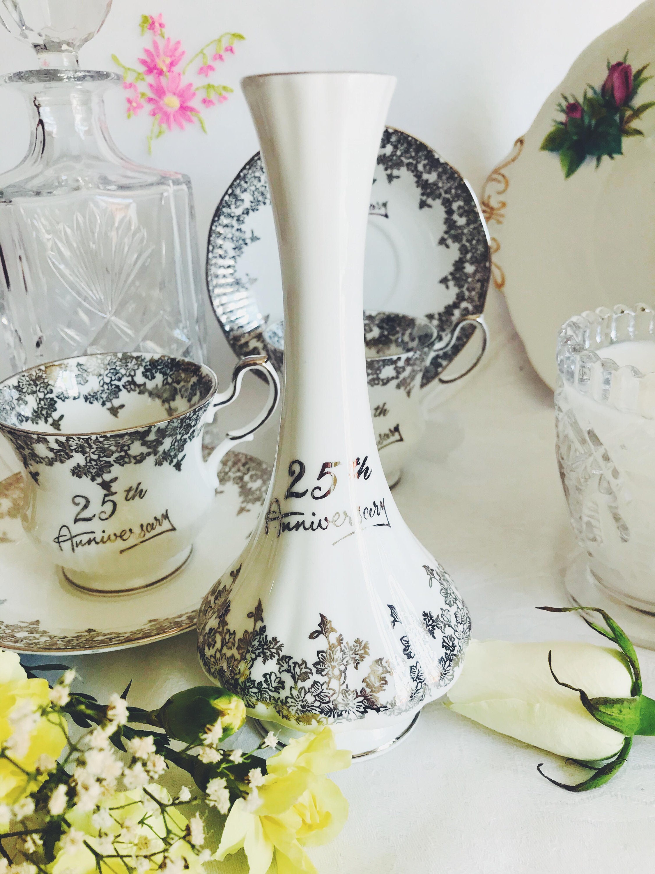 Vintage 25th Anniversary Posy Vase Silver Anniversary Etsy